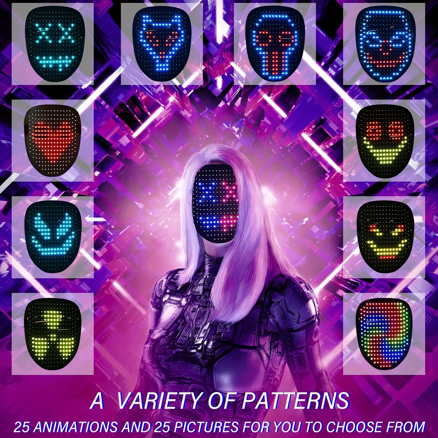 Depointer Life LED Mask With Gesture Sensing, Unisex LED Lighted Face Transforming Mask For Costume Cosplay Party Masquerade