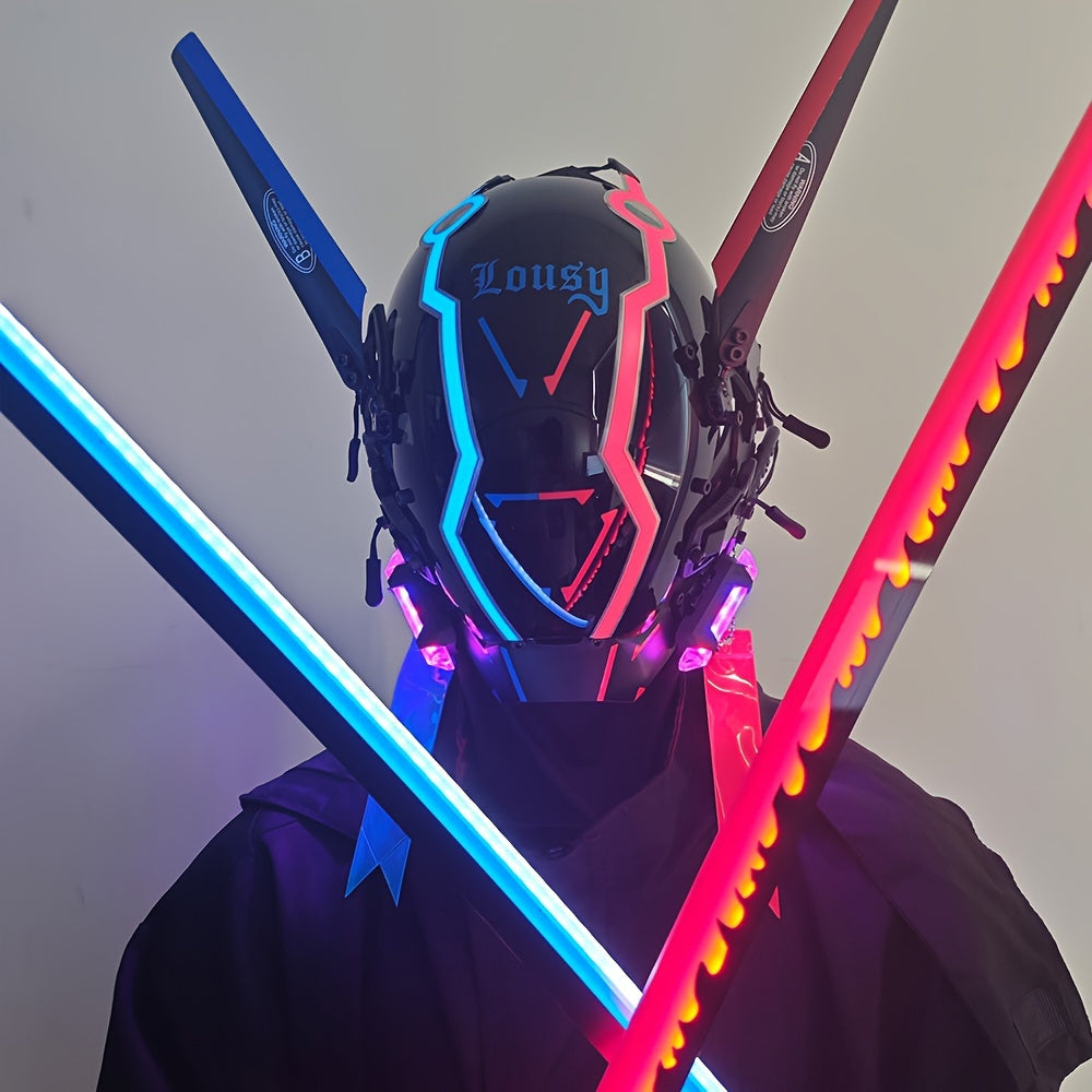 Cyberpunk LED Light-Up Mask For Men – Cool & Futuristic Style, Plastic Material, Perfect For Halloween