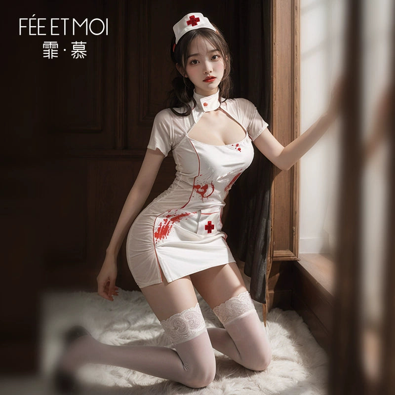 Nightclub Bar Gogo Performance Halloween Adult Cosplay Sexy Dark Nun Party Nurse Uniform DS