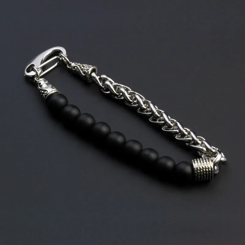316L Stainless Steel Chain Bracelet for Men Natural Tiger Eye Stone Beads Bracelet Trendy Hip Hop Hand Jewelry Gifts for Male