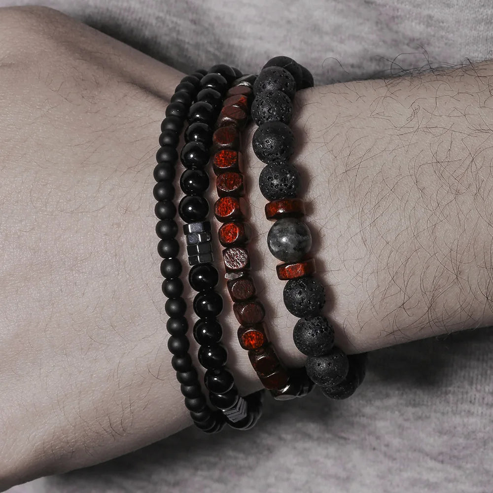 Fashion Volcanic Stone Men's Bracelet Set Combination Hip-Hop Net Red Wind Elastic Bracelet Bracelet