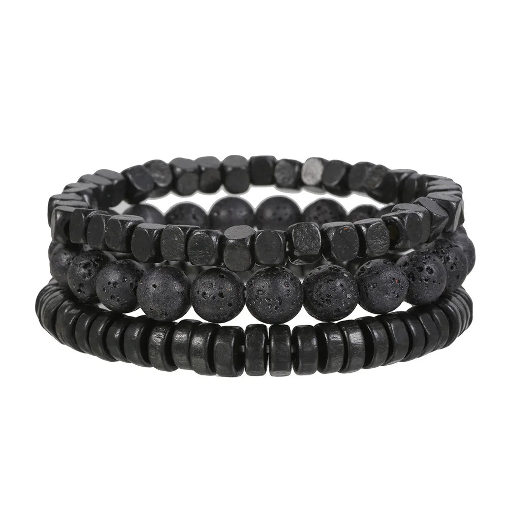 Fashion Volcanic Stone Men's Bracelet Set Combination Hip-Hop Net Red Wind Elastic Bracelet Bracelet