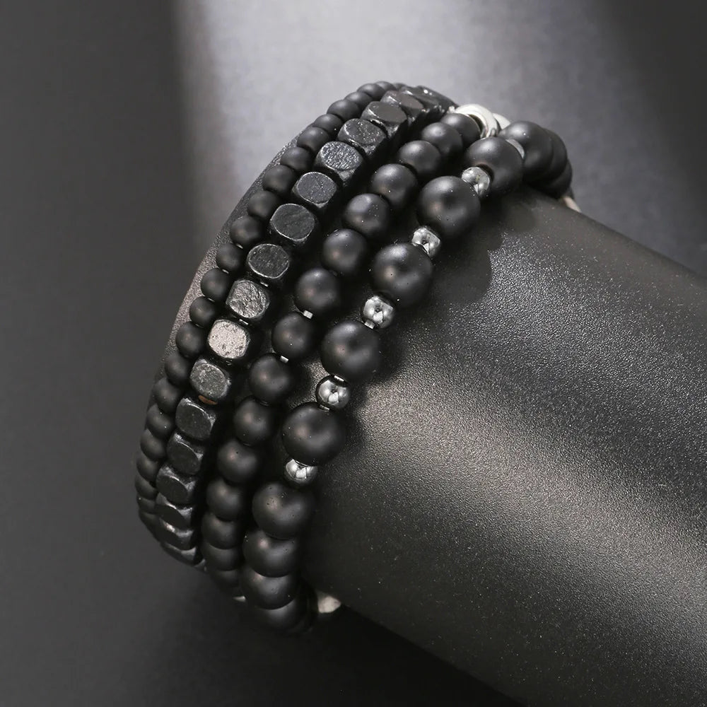Fashion Volcanic Stone Men's Bracelet Set Combination Hip-Hop Net Red Wind Elastic Bracelet Bracelet