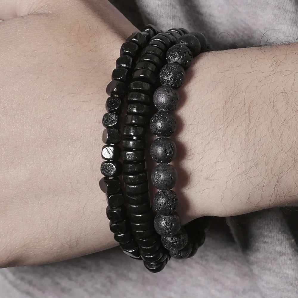 Fashion Volcanic Stone Men's Bracelet Set Combination Hip-Hop Net Red Wind Elastic Bracelet Bracelet