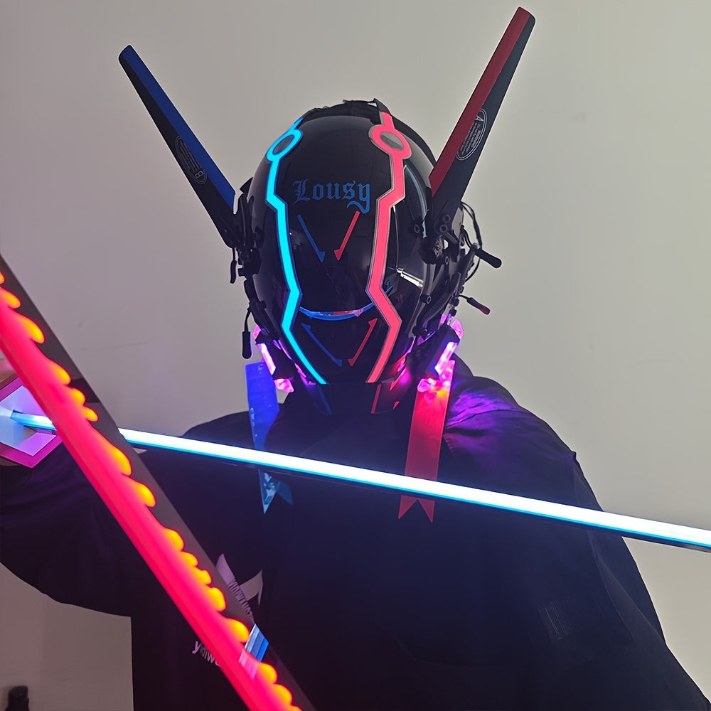 Cyberpunk LED Light-Up Mask For Men – Cool & Futuristic Style, Plastic Material, Perfect For Halloween